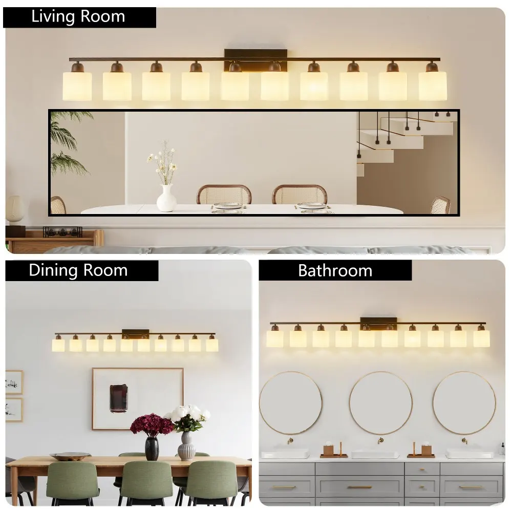 Modern Matte Black 10-Light Glass Vanity Light, 65 in, image 2 of 5