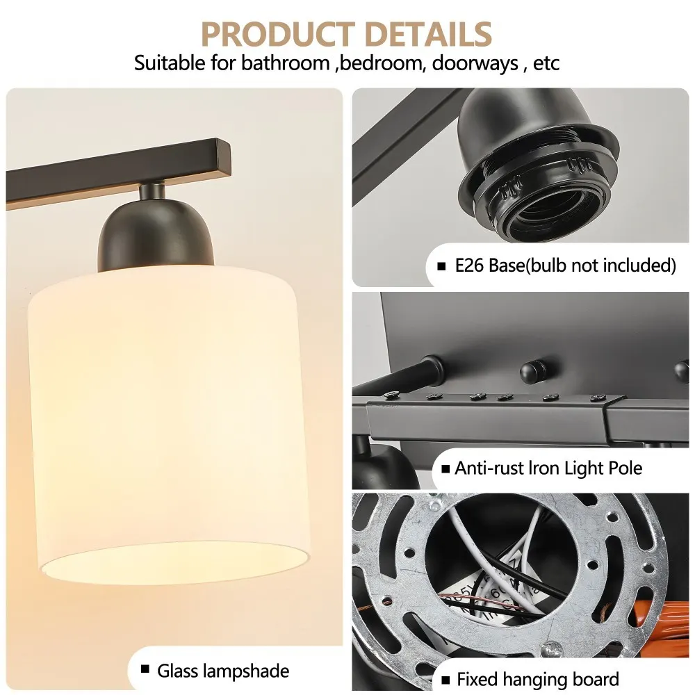 Modern Matte Black 10-Light Glass Vanity Light, 65 in, image 3 of 5