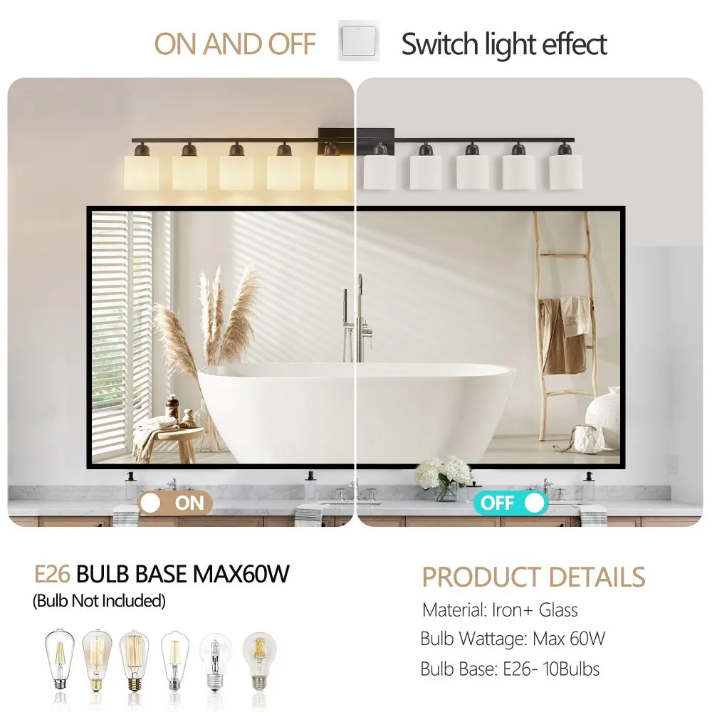Modern Matte Black 10-Light Glass Vanity Light, 65 in, image 5 of 5