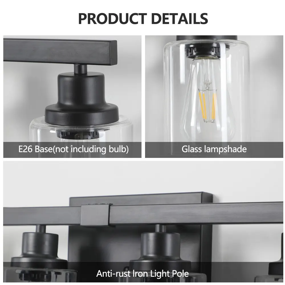 Modern Black 6-Light Clear Glass Vanity Light, 37 in, image 3 of 5