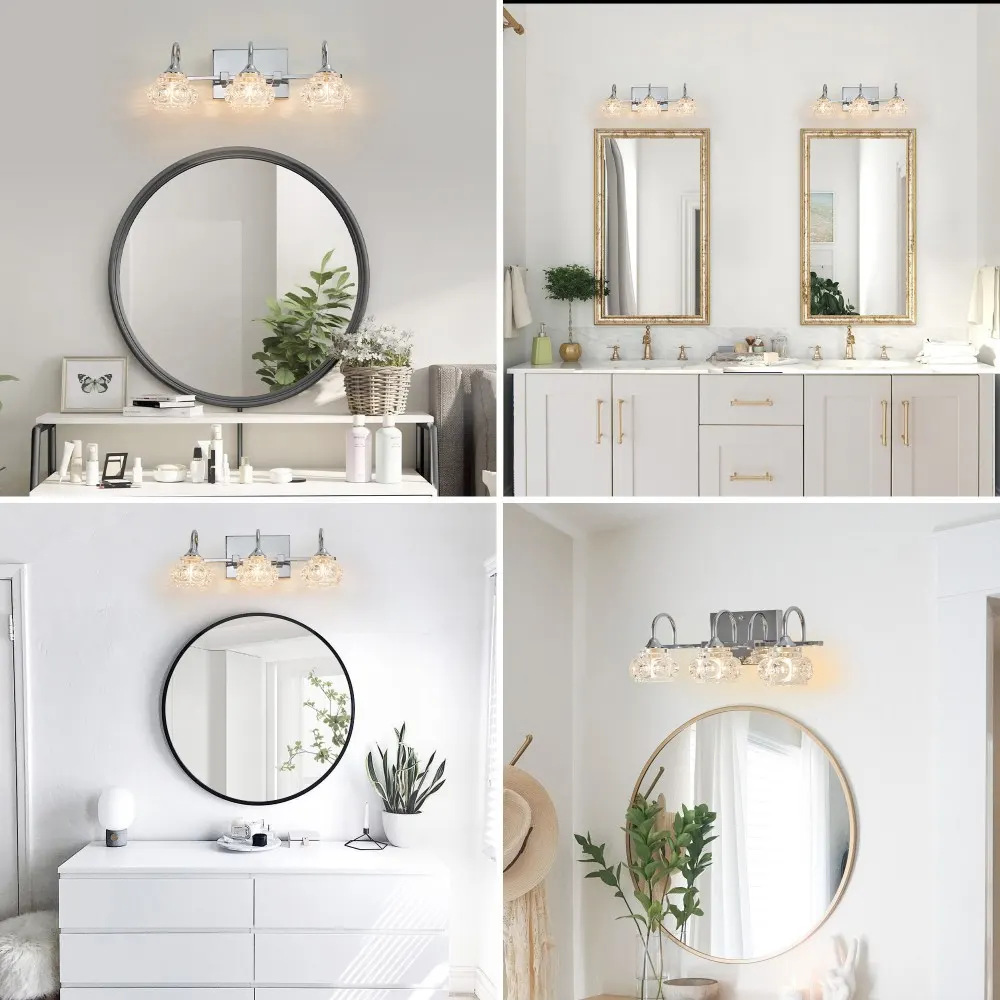 Vintage Nickel 3-Light Clear Glass Vanity Light, 17 in, image 2 of 5