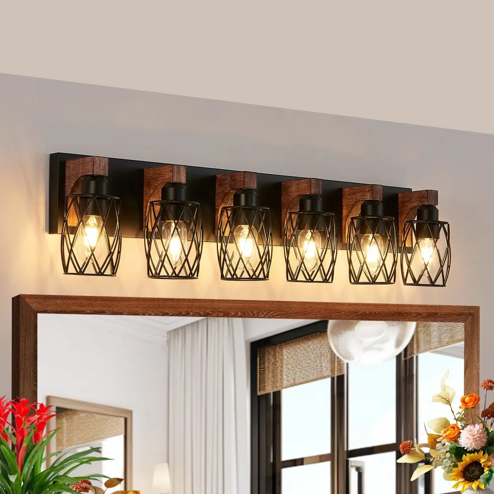 Industrial Black 6-Light Vanity Light, 38 in, image 2 of 5