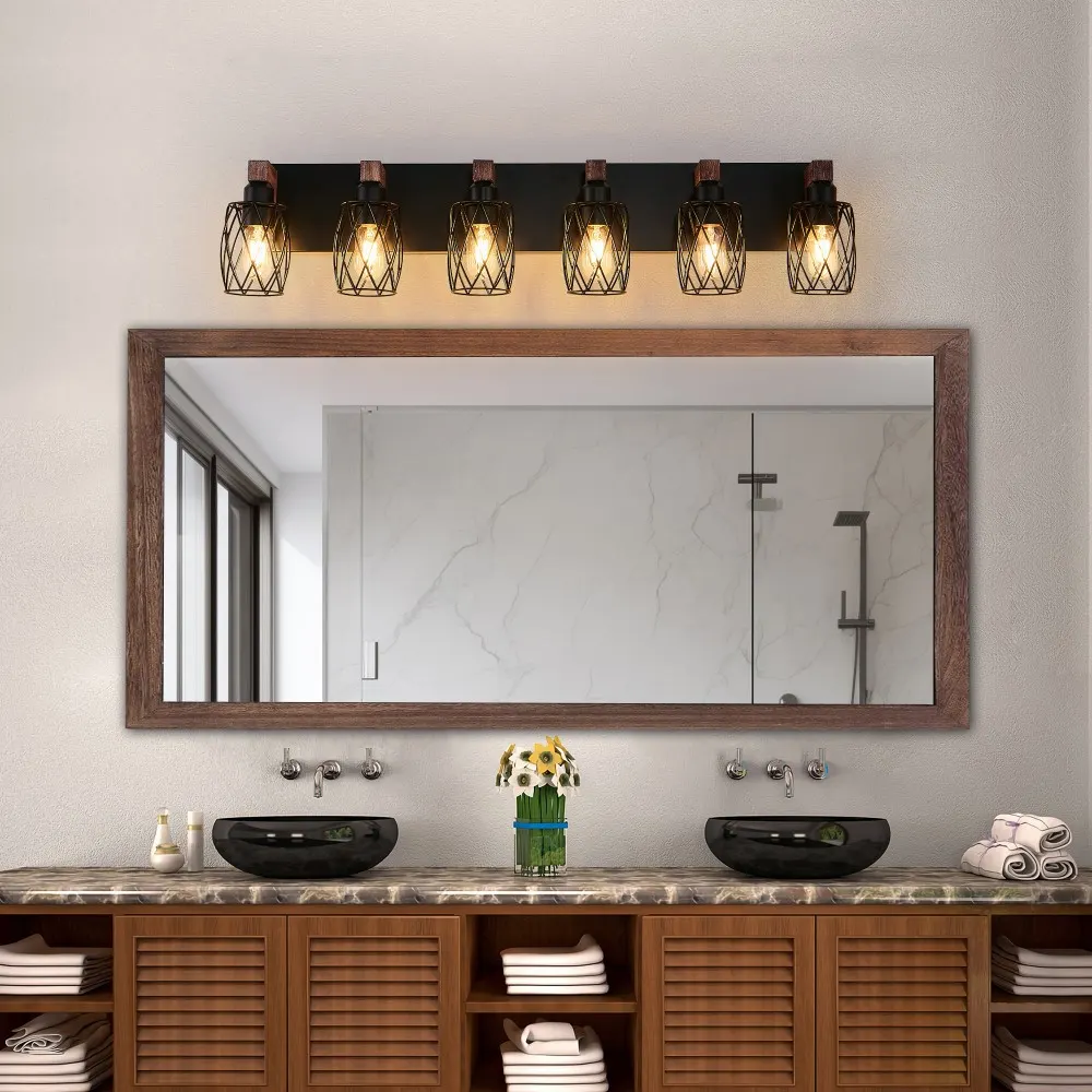 Industrial Black 6-Light Vanity Light, 38 in