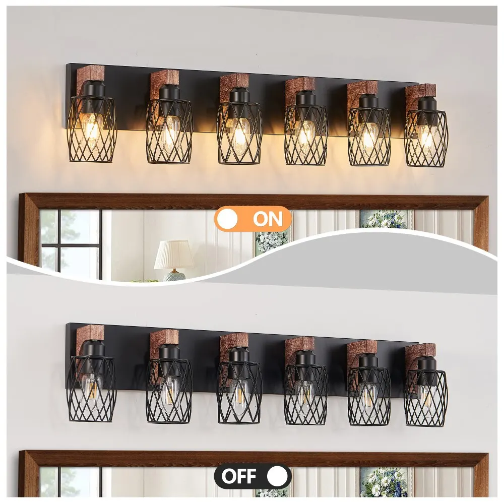 Industrial Black 6-Light Vanity Light, 38 in, image 4 of 5