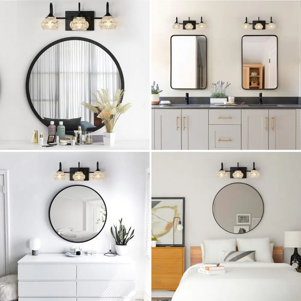 Black 3-Light Glass Vanity Light, 17 in, image 2 of 5
