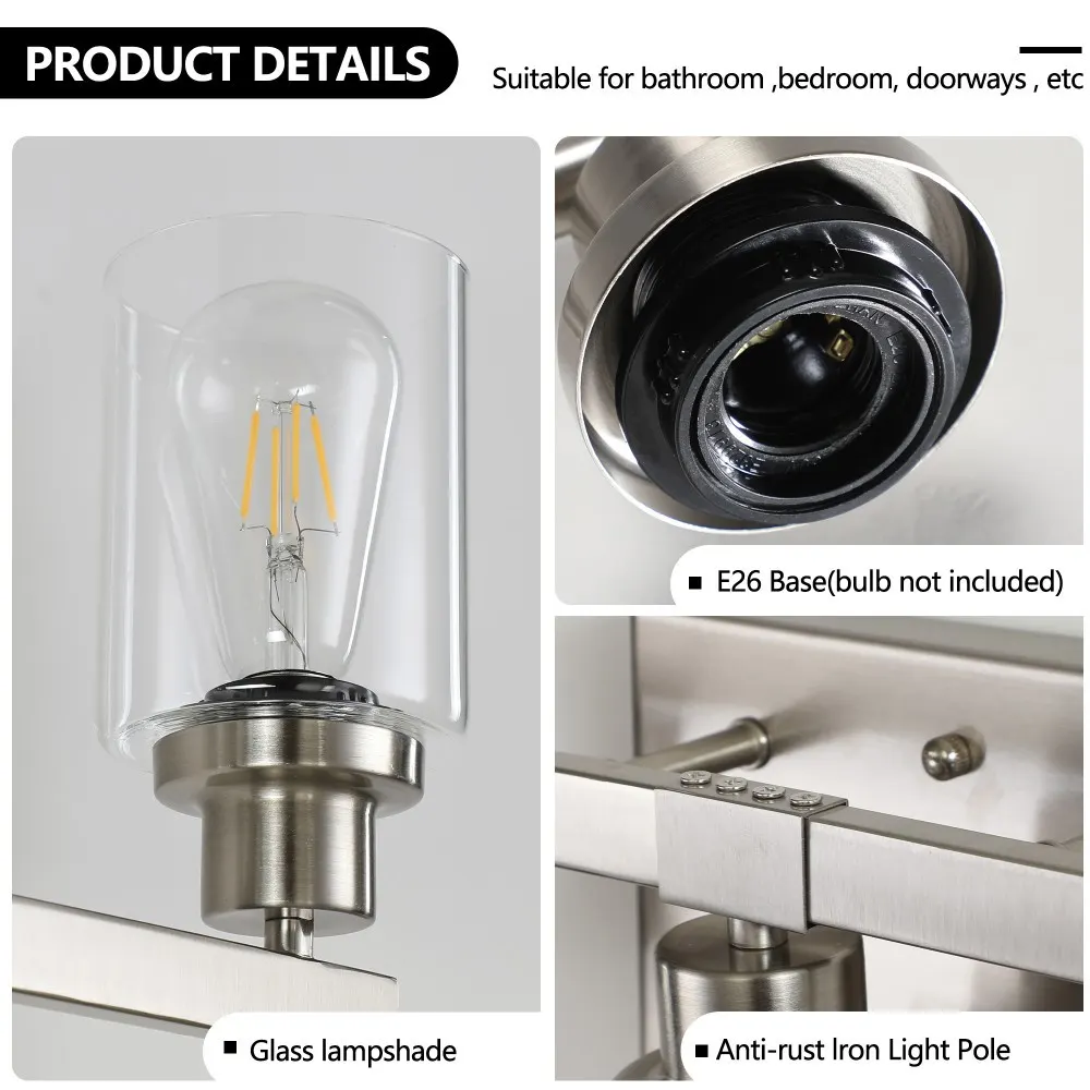 Modern Brushed Nickel 5-Light Clear Glass Vanity Light, 31 in, image 3 of 5