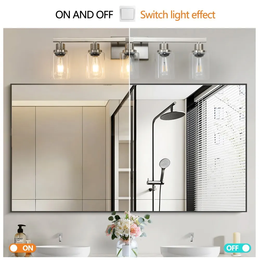 Modern Brushed Nickel 5-Light Clear Glass Vanity Light, 31 in, image 5 of 5