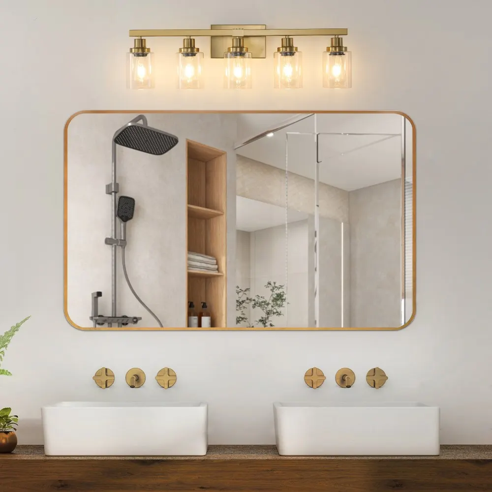 Modern Gold 5-Light Clear Glass Vanity Light, 31 in