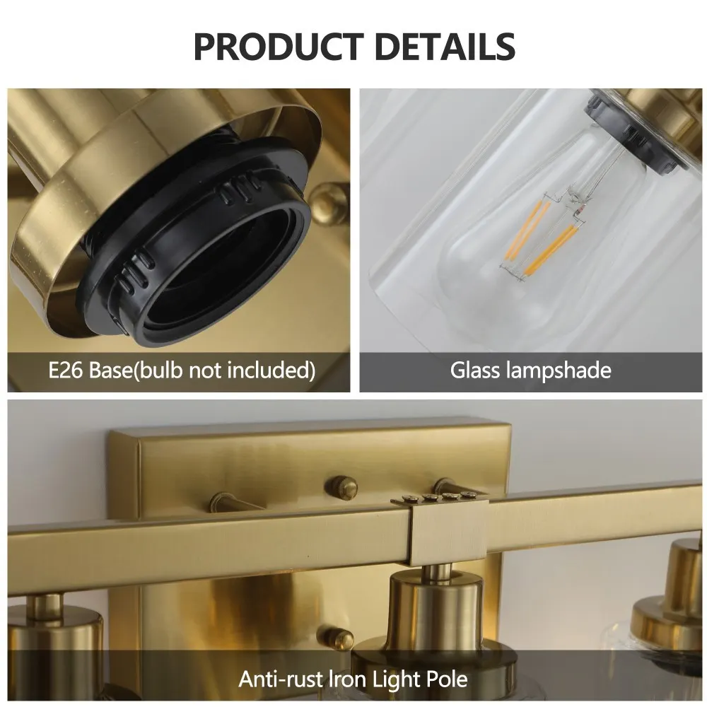 Modern Gold 5-Light Clear Glass Vanity Light, 31 in, image 3 of 5