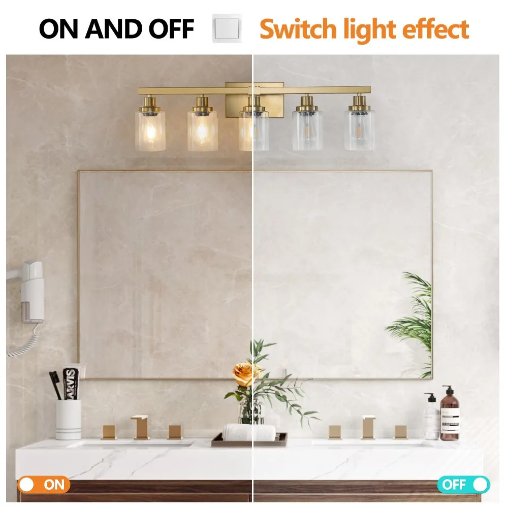 Modern Gold 5-Light Clear Glass Vanity Light, 31 in, image 4 of 5