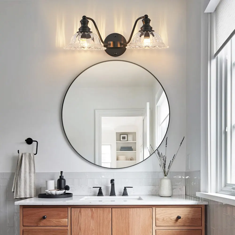 Vintage Black 2-Light Clear Glass Vanity Light, 20 in, image 2 of 5