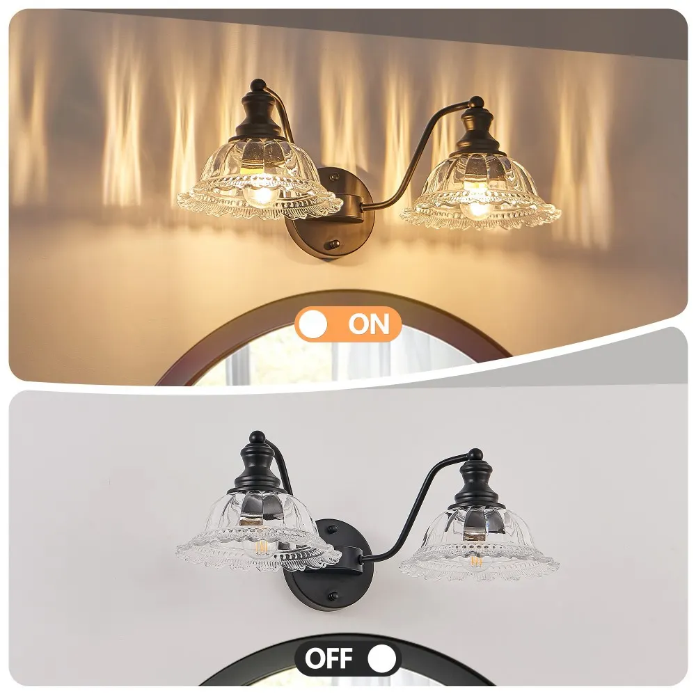 Vintage Black 2-Light Clear Glass Vanity Light, 20 in, image 4 of 5
