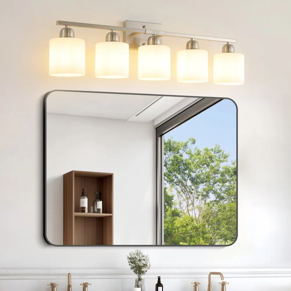 Modern Brushed Nickel 5-Light Frosted Glass Vanity Light, 31 in