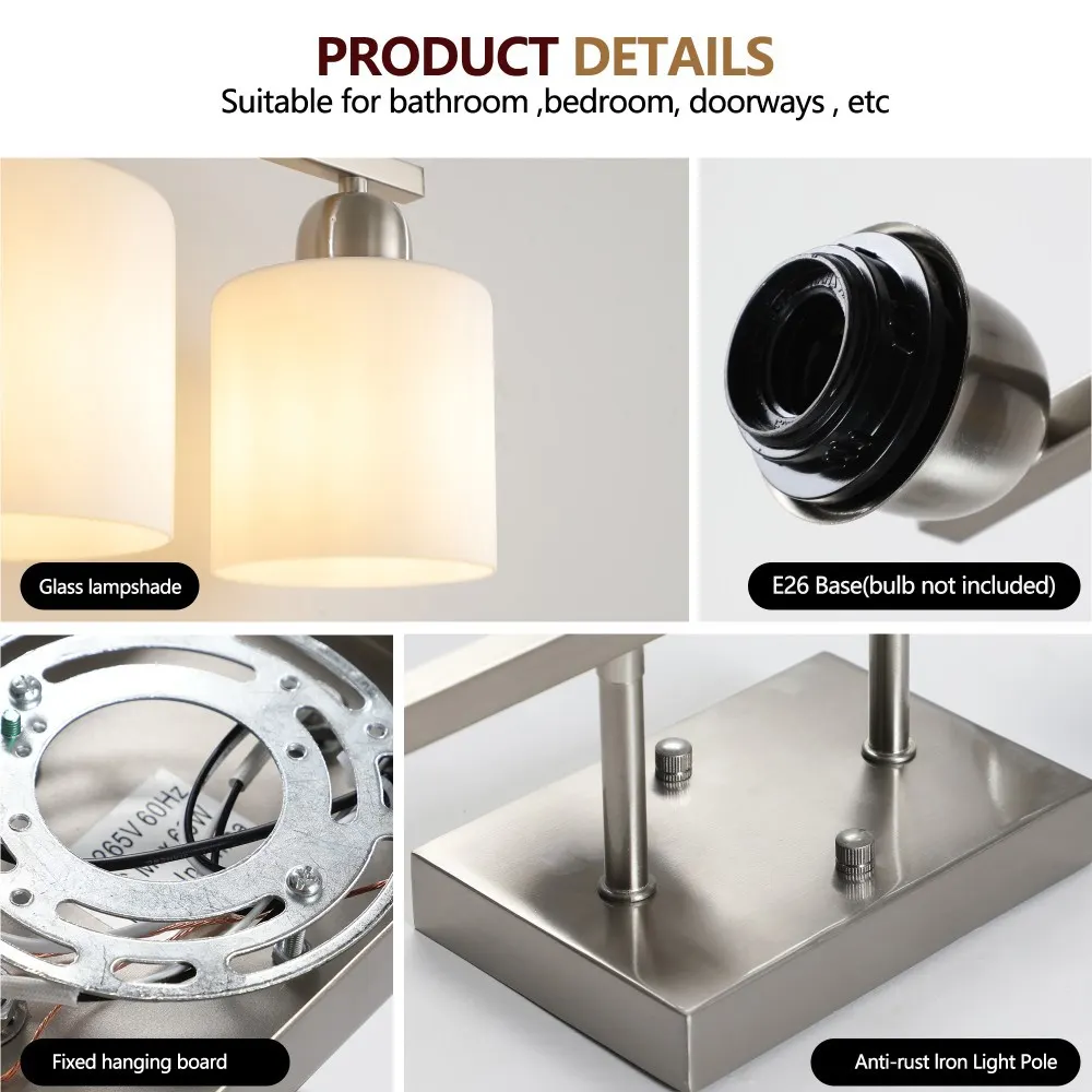Modern Brushed Nickel 5-Light Frosted Glass Vanity Light, 31 in, image 3 of 5