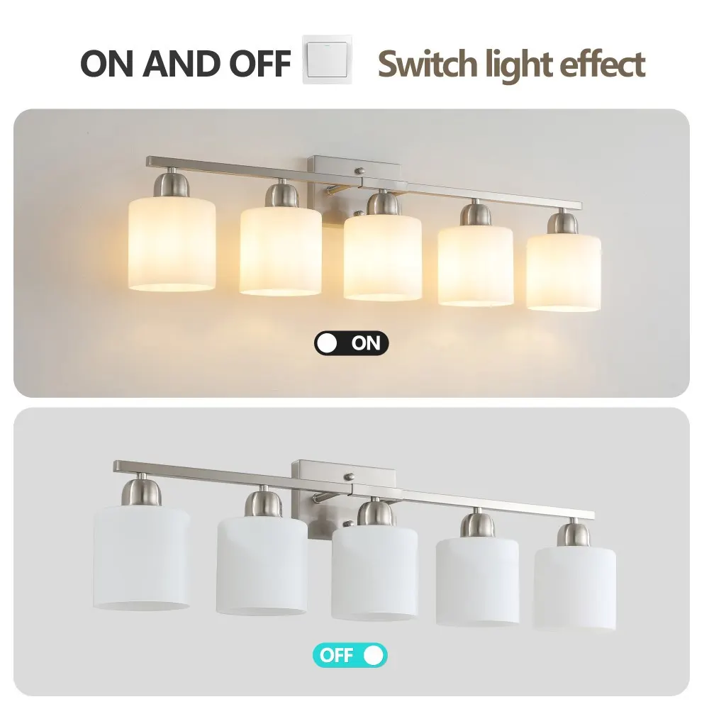 Modern Brushed Nickel 5-Light Frosted Glass Vanity Light, 31 in, image 5 of 5