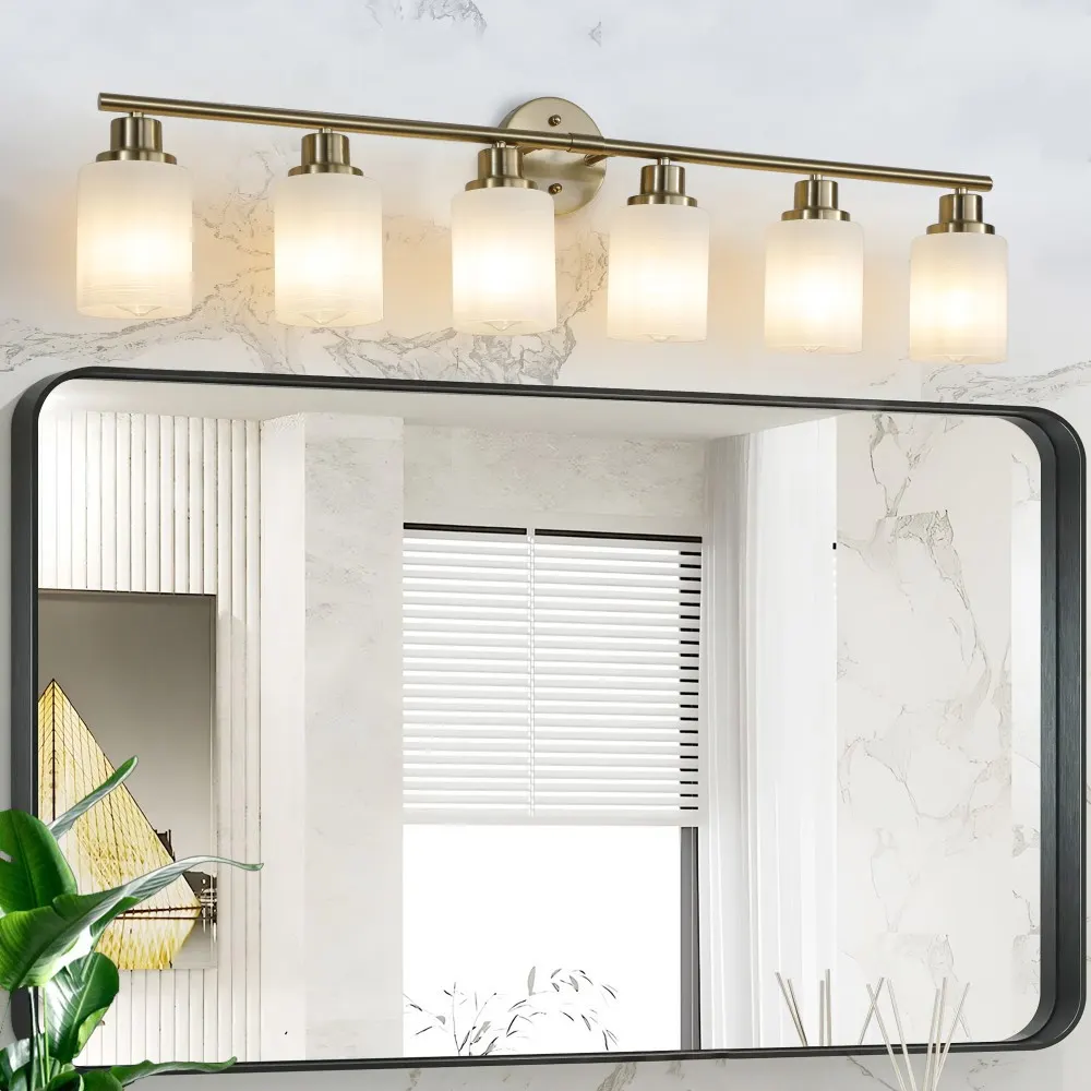 Modern 6-Light Frosted Glass Vanity Light, 39 in