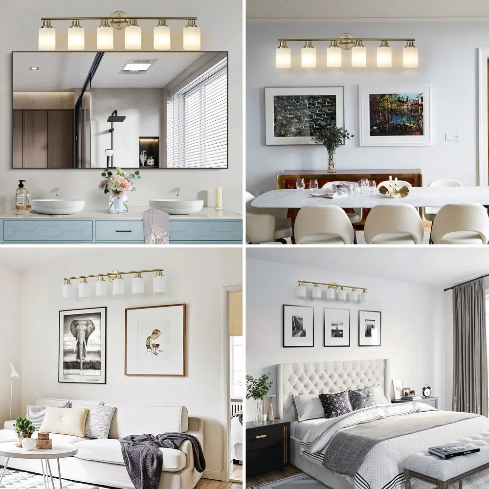 Modern 6-Light Frosted Glass Vanity Light, 39 in, image 2 of 5