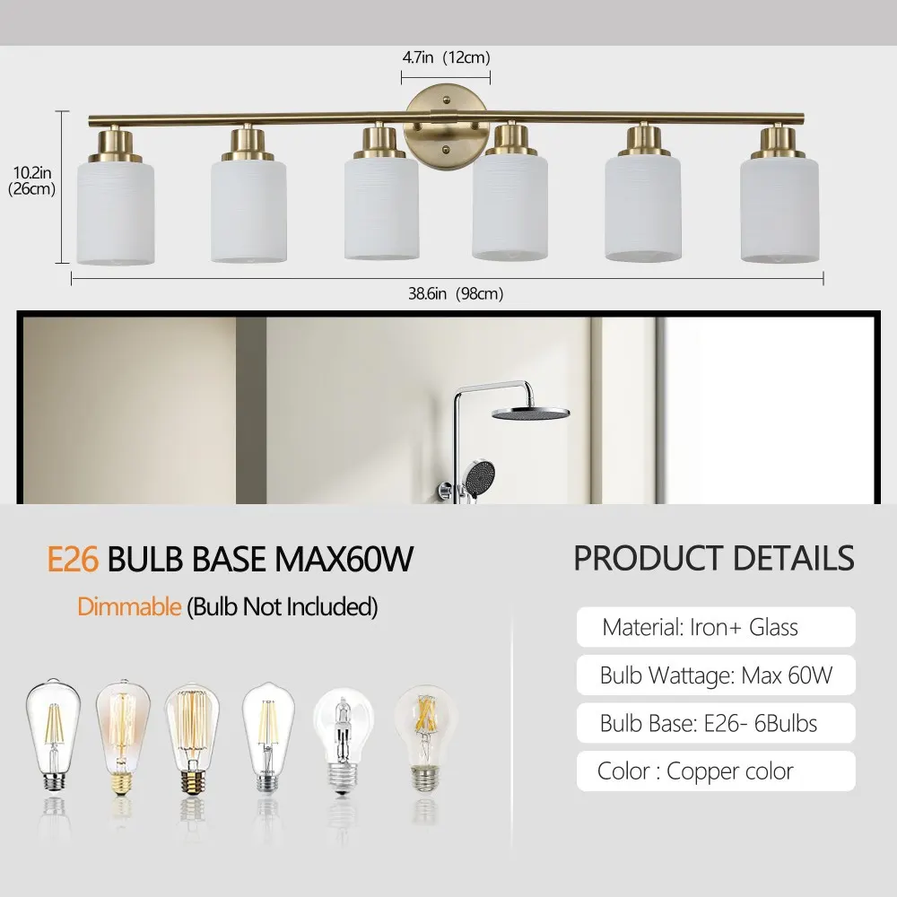 Modern 6-Light Frosted Glass Vanity Light, 39 in, image 4 of 5