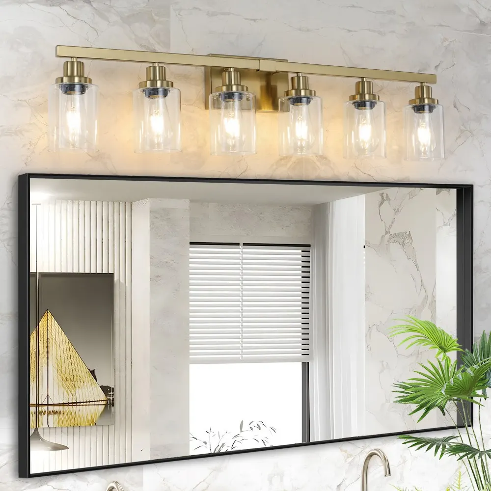 Modern Gold 6-Light Clear Glass Vanity Light, 37 in, image 2 of 5