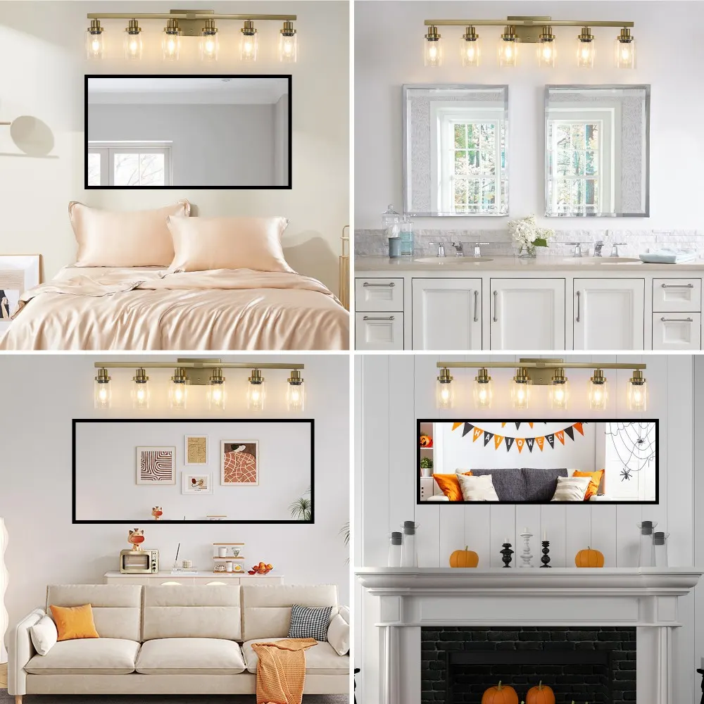 Modern Gold 6-Light Clear Glass Vanity Light, 37 in, image 3 of 5