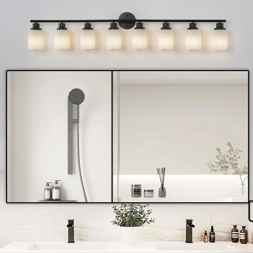 Modern Black 8-Light Frosted Glass Vanity Light, 52 in