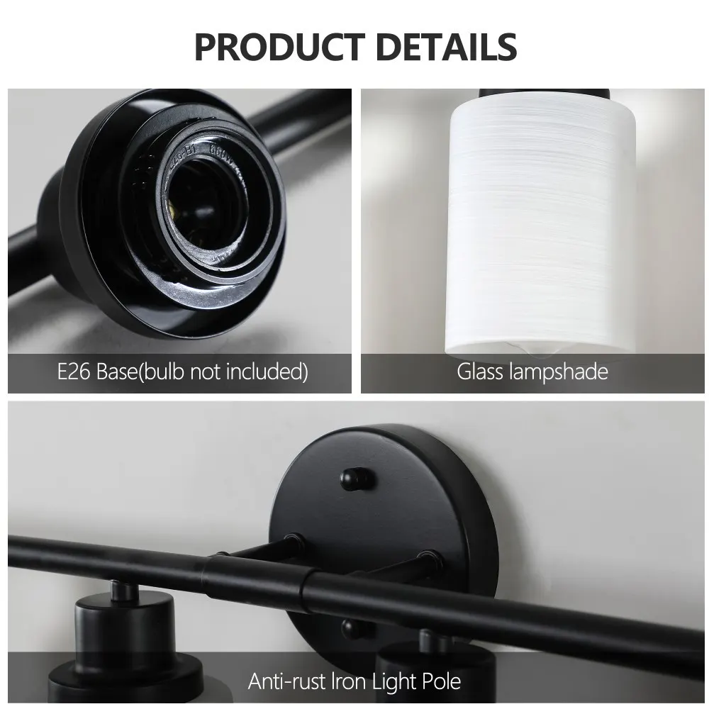 Modern Black 8-Light Frosted Glass Vanity Light, 52 in, image 5 of 5