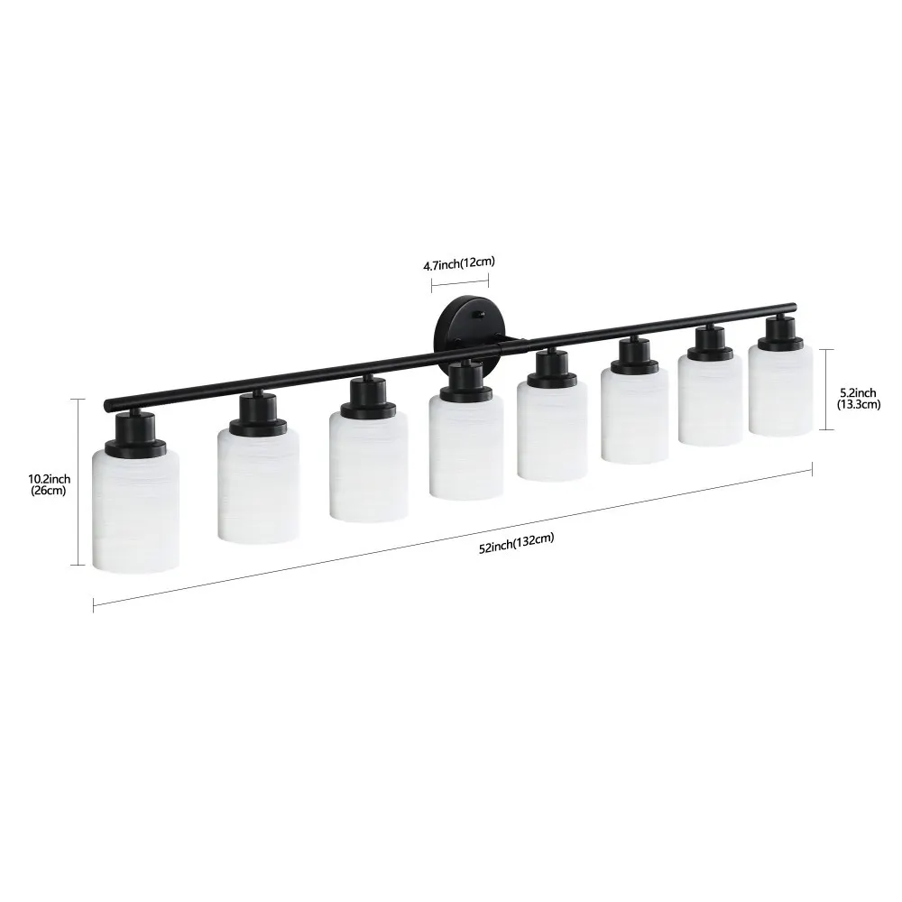 Modern Black 8-Light Frosted Glass Vanity Light, 52 in, image 3 of 5