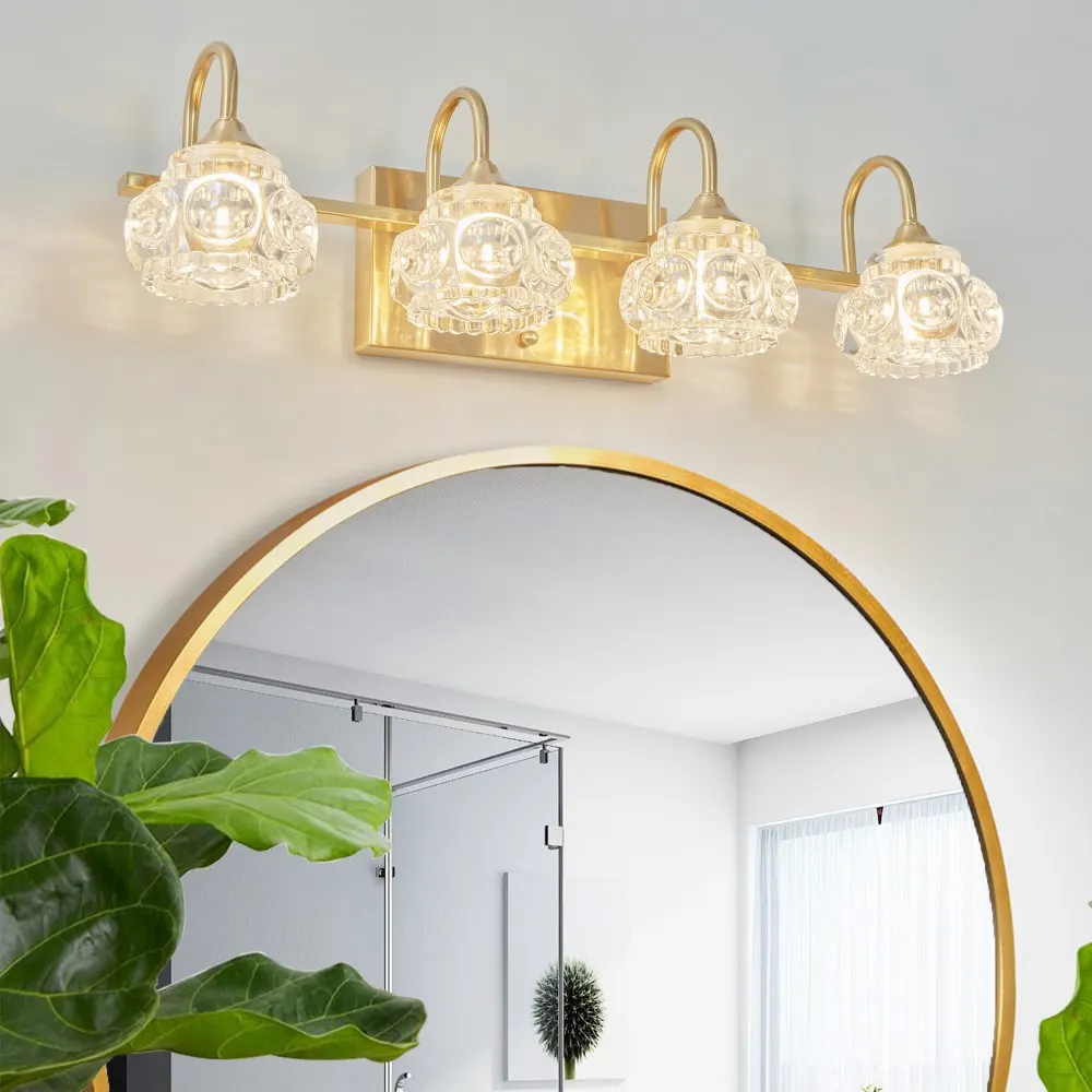 Modern Gold 4-Light Clear Glass Vanity Light, 23 in