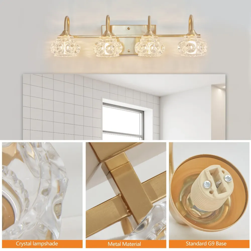 Modern Gold 4-Light Clear Glass Vanity Light, 23 in, image 3 of 5