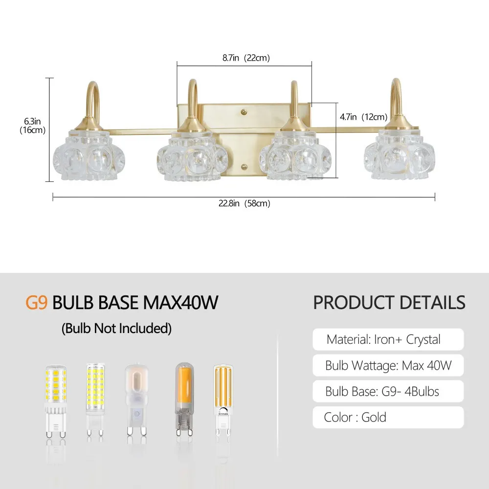 Modern Gold 4-Light Clear Glass Vanity Light, 23 in, image 4 of 5