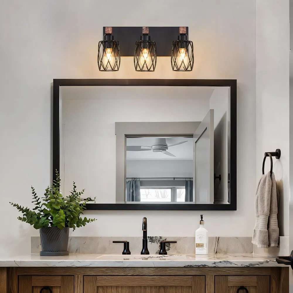 Industrial Black 3-Light Vanity Light, 18 in