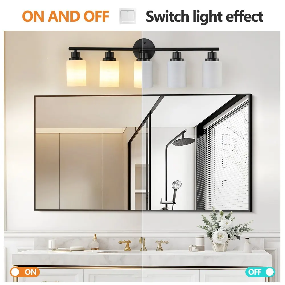 Modern Black 5-Light Frosted Glass Vanity Light, 31 in, image 4 of 5