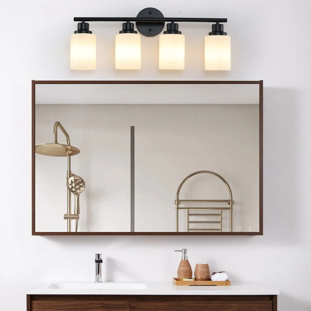 Modern Black 4-Light Glass Vanity Light, 24 in