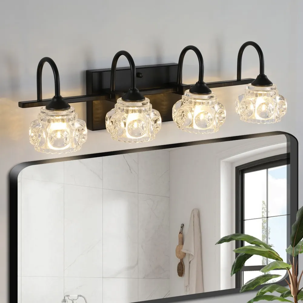 Black 4-Light Glass Vanity Light, 23 in