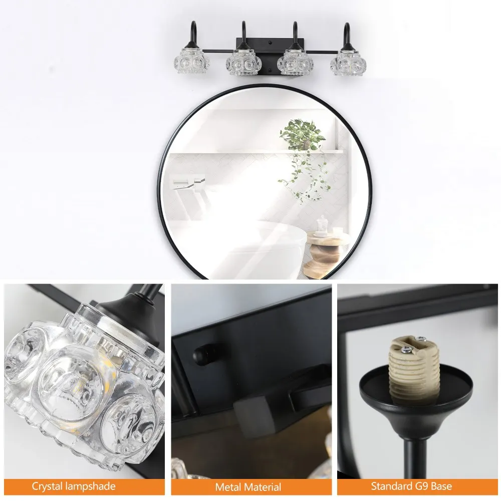 Black 4-Light Glass Vanity Light, 23 in, image 3 of 5