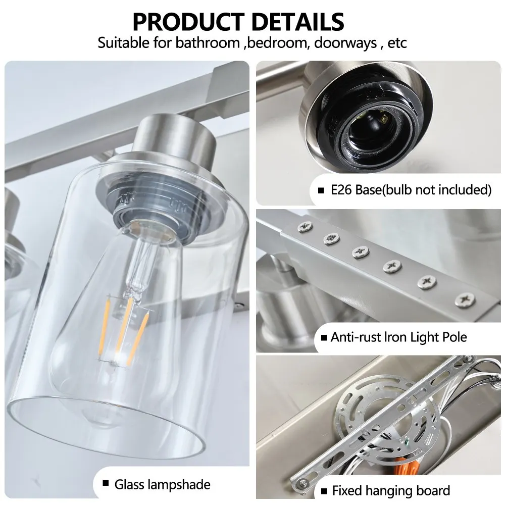 Modern Brushed Nickel 10-Light Frosted Glass Vanity Light, 65 in, image 3 of 5