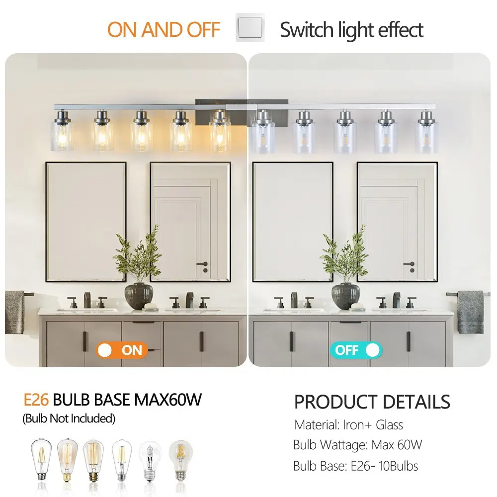 Modern Brushed Nickel 10-Light Frosted Glass Vanity Light, 65 in, image 5 of 5
